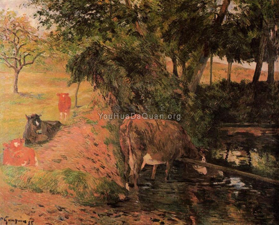 Landscape with Cows in an Orchard - 保罗·高更